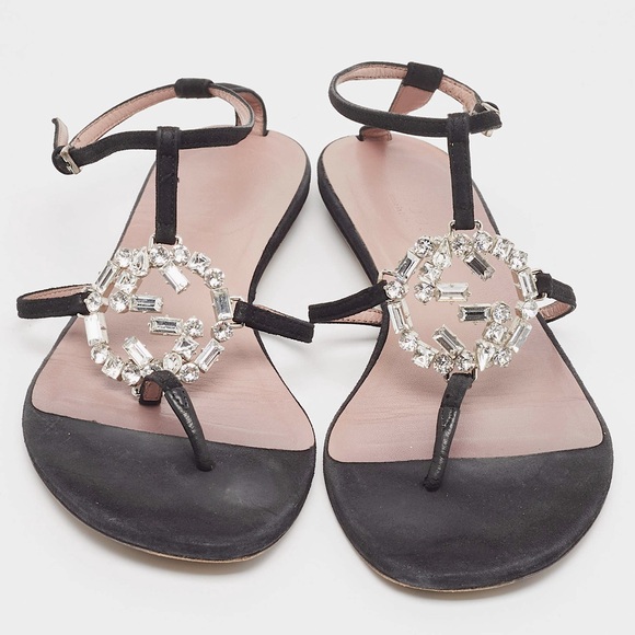 Gucci Suede Crystal GG Thong Sandal - Picture 14 of 14